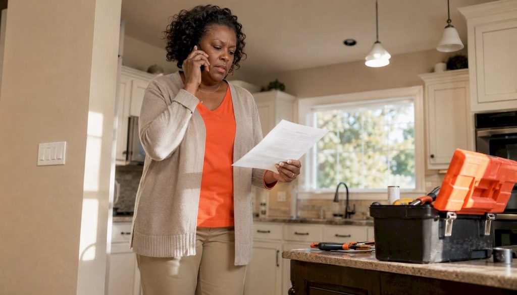 Homeowner reviewing painter questions by phone