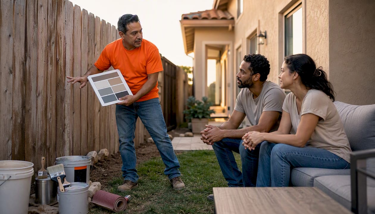 Contractor explaining painting prep outdoors