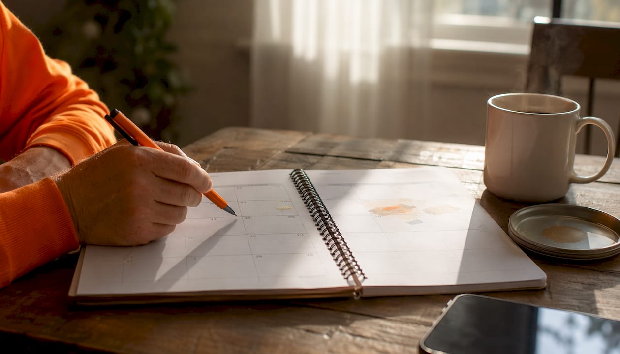 Person scheduling rental painting dates in planner