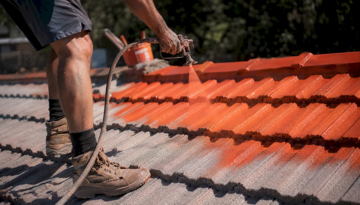 Airless spray application on tile roof