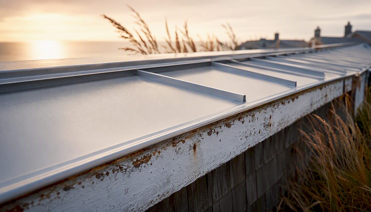 Coated corrosion-resistant metal roofing detail