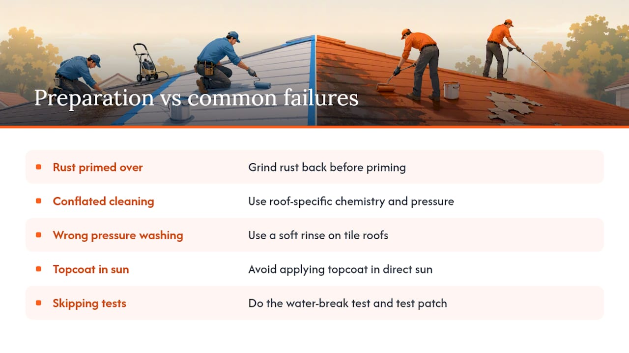 Roof paint failure causes and prevention steps diagram