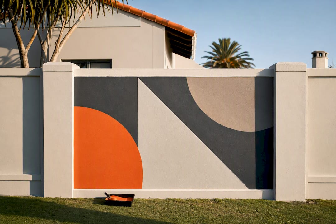 Geometric mural panel on boundary wall