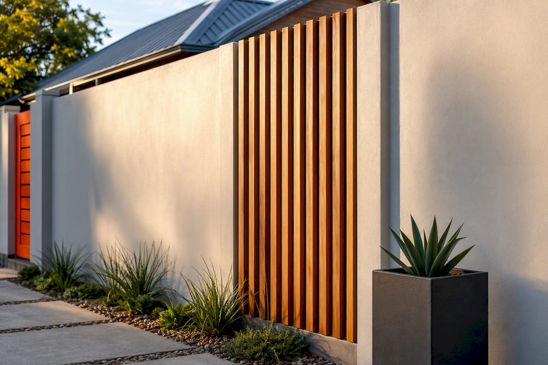 Vertical battens on painted boundary wall