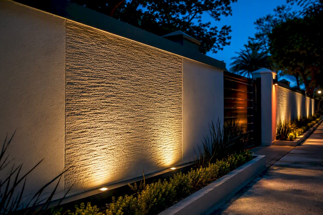 Grazing lights highlighting wall texture