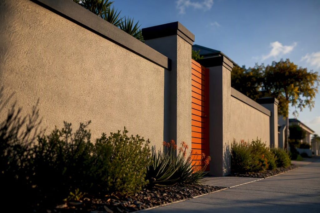 Textured boundary wall with dark trim