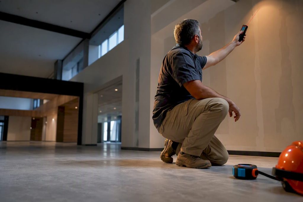 Commercial wall area being measured for painting
